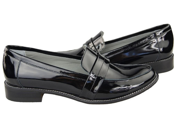 Schuhe Damen Mokassins Naturleder Schwarz lackiert 139 ElitaBut