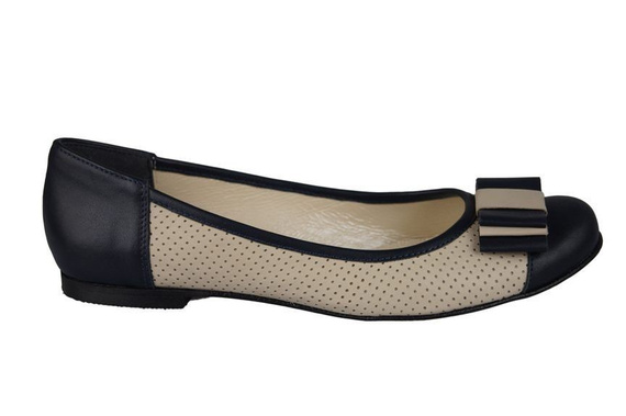 Durchbrochene Ballerinas für Damen, Naturleder, Marineblau-Beige 718 ElitaBut