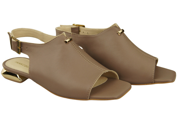 Bequeme Frauenschuhe Sandalen Cappuccino Dunkel Flacher Goldabsatz Naturleder 207 ElitaBut