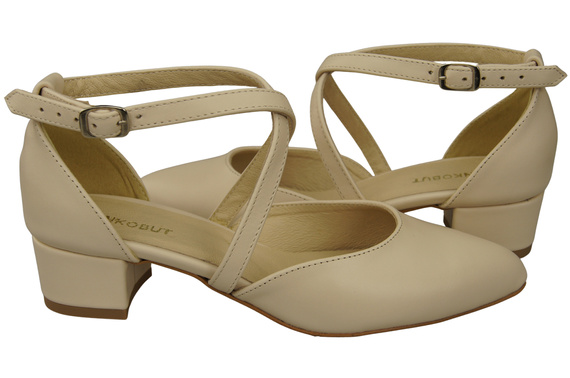 Damen Sandalen Echtleder Beige mit Riemen Niedriger Absatz 223 ElitaBut