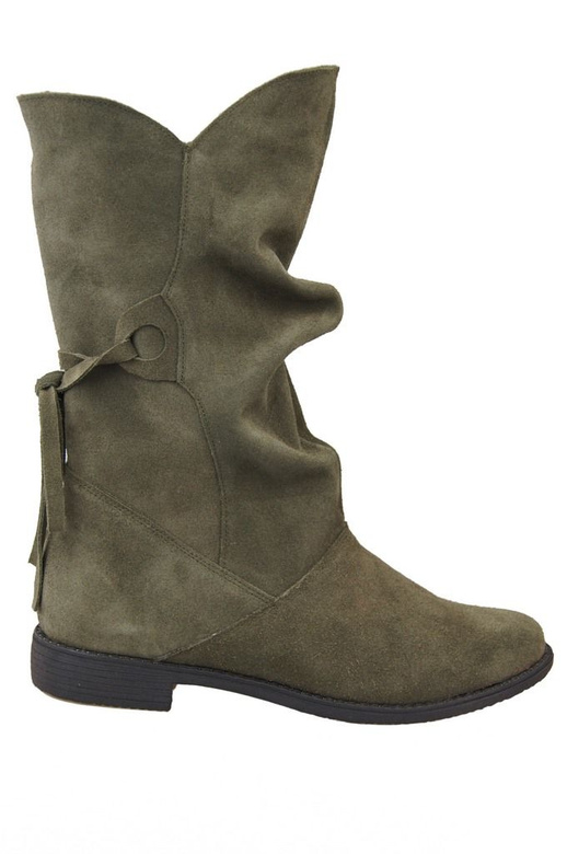 Schuhe Damenstiefel Frühling / Herbst, natürliches Veloursleder, Flaschengrün 999 L ElitaBut