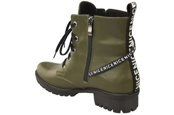 Schuhe Damen-Stiefeletten mit der Aufschrift NICE, Naturleder, Oliv 173 von ElitaBut