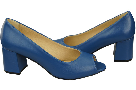 Damenschuhe PEEP TOE Pumps Blaues Naturleder mit beschichtetem Absatz 192 ElitaBut