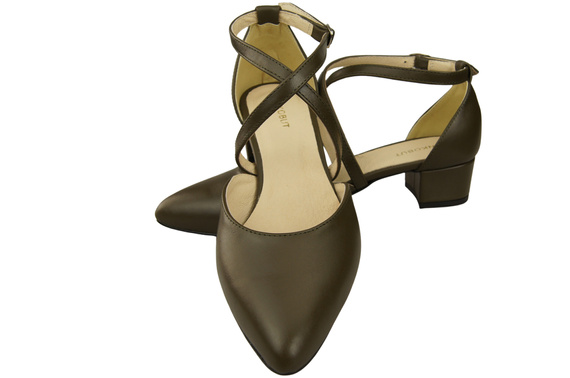 Damen Sandalen Echtleder Olive mit Riemen Niedriger Absatz 223 ElitaBut