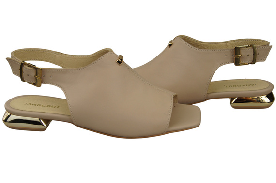 Bequeme Frauenschuhe Sandalen Cappuccino Blass Flacher Goldabsatz Naturleder 207 ElitaBut