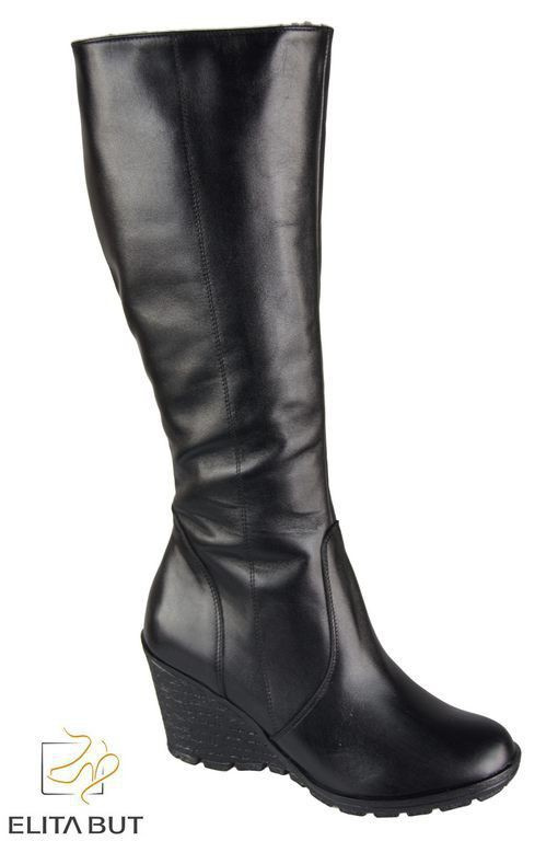 Schuhe Damen-Keilstiefel, Naturleder, Schwarz 745 ElitaBut