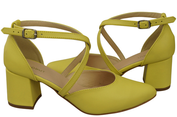 Elegante Zitrone Ledersandalen mit offener Seite und stabilem Absatz 218 ElitaBut