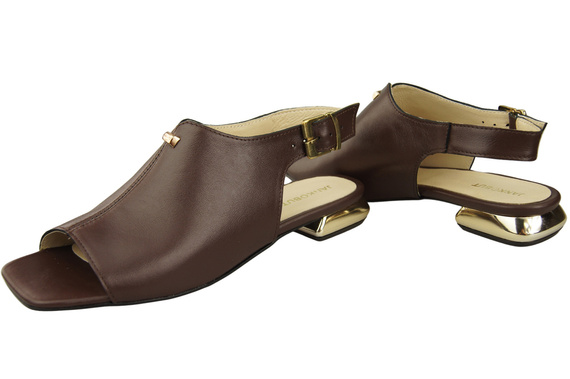 Bequeme Frauenschuhe Sandalen Schokolade Flacher Goldabsatz Naturleder 207 ElitaBut