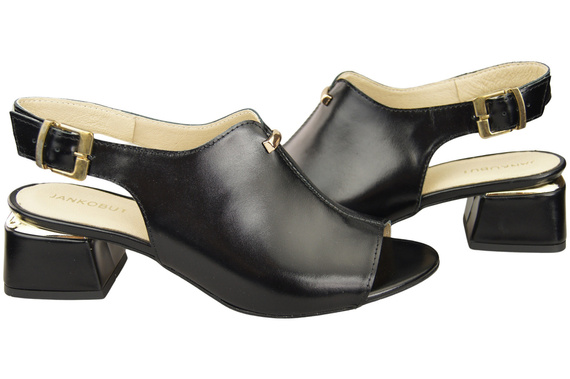 Damenschuhe Sandalen Schwarz Glänzende goldene Schnalle Naturleder 198 ElitaBut