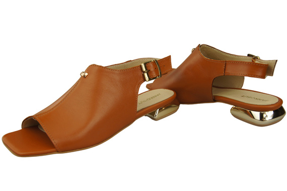 Bequeme Frauenschuhe Sandalen Rotes Flacher Goldabsatz Naturleder 207 ElitaBut