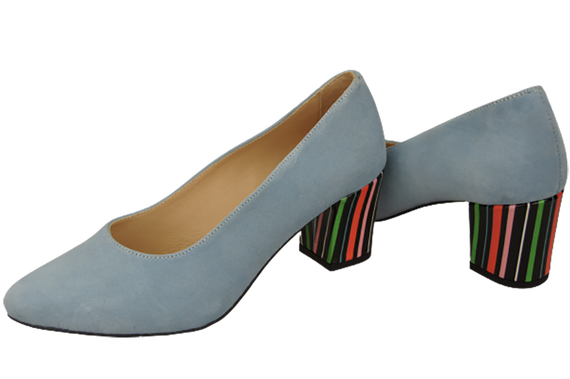 Damenschuhe, blaue Pumps, natürliches Wildleder, dekorativer Absatz 158 von ElitaBut