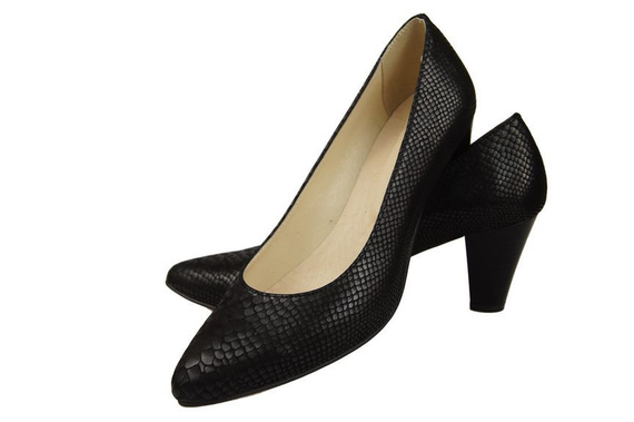 Damenschuhe Pumps, Naturleder, Schuppenmotiv, Schwarz 927 ElitaBut