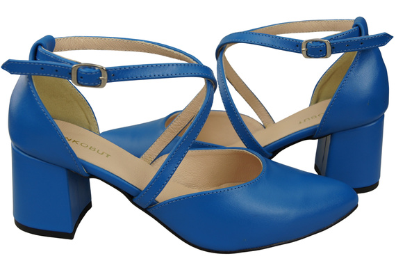 Elegante Blau Ledersandalen mit offener Seite und stabilem Absatz 218 ElitaBut