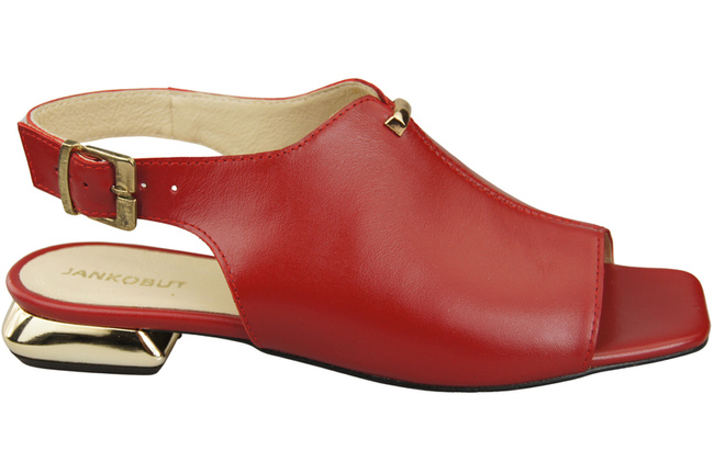 Bequeme Frauenschuhe Sandalen Rot Flacher Goldabsatz Naturleder 207 ElitaBut