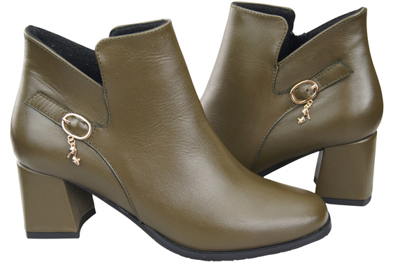 Damen-Stiefeletten ElitaBut 226 Olive aus Naturleder, gefüttert, eckige Zehenkappe, Blockabsatz