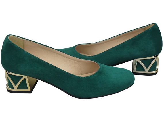 Bequeme Damenschuhe Malachit Pumps mit dekorativem Absatz Natürliches Wildleder 219 von ElitaBut