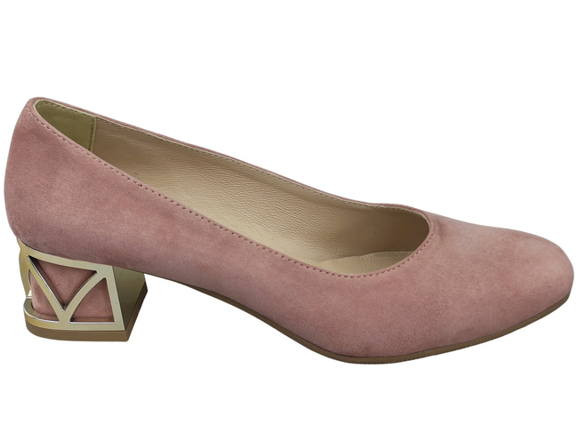 Bequeme Damenschuhe Bonbonrosa Pumps mit dekorativem Absatz Natürliches Wildleder 219 von ElitaBut