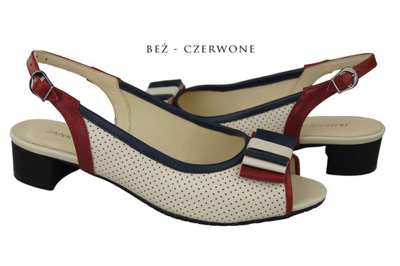 Damenschuhe Durchbrochene Sandalen Naturleder Rot Marineblau Beige 731 ElitaBut