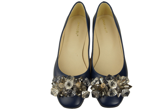 Damen Marineblau Pumps mit Kristallen flach Naturleder 216 ElitaBut