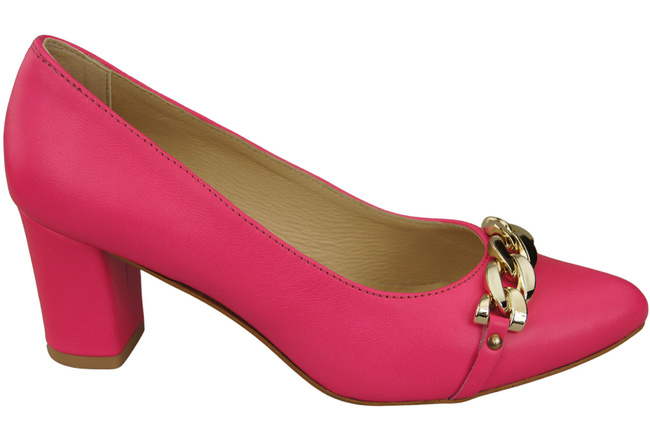 Klassische Frauen Neonrosa Naturleder Schuhe mit Gold Ornament Kette 200 ElitaBut