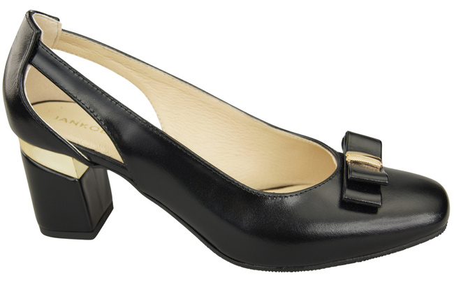Schuhe Damen Schwarz Glänzend Pumps aus Naturleder mit dekorativem Absatz 199 ElitaBut