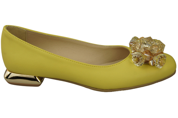 Damen Zitrone Pumps mit Kristallen flach Naturleder 216 ElitaBut