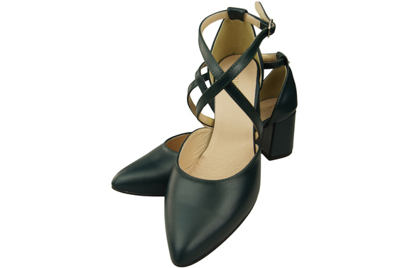 Elegante Malachit Ledersandalen mit offener Seite und stabilem Absatz 218 ElitaBut