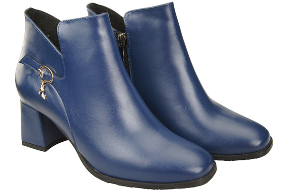 Damen-Stiefeletten ElitaBut 226 Marineblau aus Naturleder, gefüttert, eckige Zehenkappe, Blockabsatz