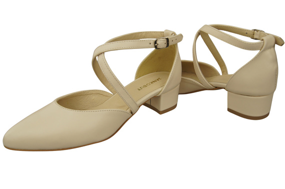 Damen Sandalen Echtleder Beige mit Riemen Niedriger Absatz 223 ElitaBut