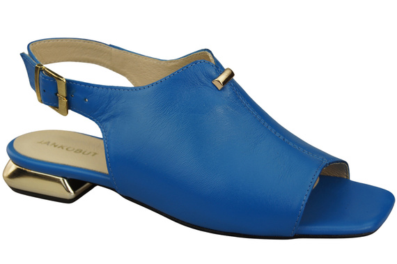 Bequeme Frauenschuhe Sandalen Blau Flacher Goldabsatz Naturleder 207 ElitaBut