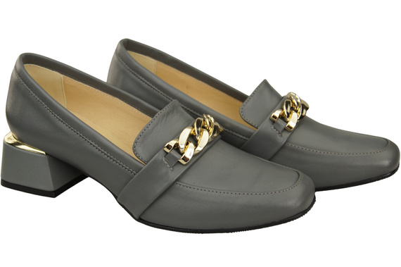 Damenschuhe mit Zierkette Pumps Mokassins Naturleder 193 Grau ElitaBut