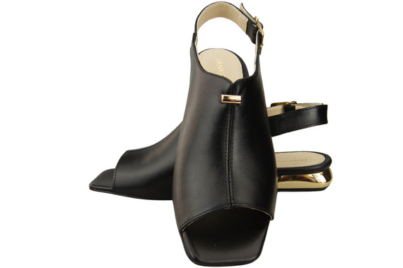 Bequeme Frauenschuhe Sandalen Schwarz Flacher Goldabsatz Naturleder 207 ElitaBut