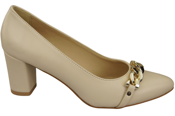Klassische Frauen Beige Naturleder Schuhe mit Gold Ornament Kette 200 ElitaBut
