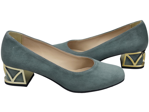 Bequeme Damenschuhe Aschgrau Pumps mit dekorativem Absatz Natürliches Wildleder 219 von ElitaBut