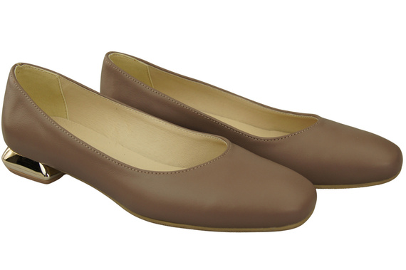 Flache Frauen Schuhe Cappuccino Dunkel Dekorative Ferse Naturleder 209 ElitaBut