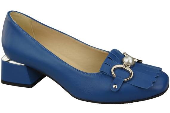 Damenschuhe Pumps mit Fransen verziert Blaues Naturleder 195 ElitaBut