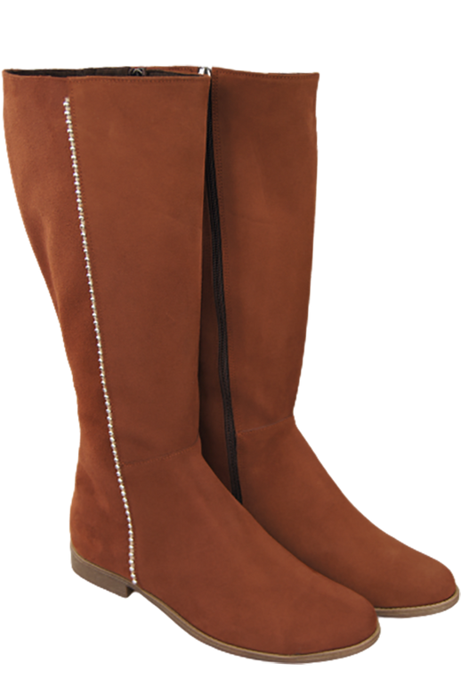 Schuhe Damenstiefel, Naturleder, Velour 153, Kastanie ElitaBut