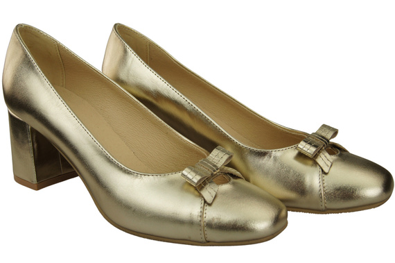 Damen Pumps mit Schleife Gold Naturleder und niedrigem Absatz 203 ElitaBut