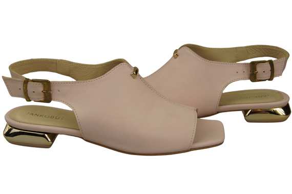 Bequeme Frauenschuhe Sandalen Puderrosa Flacher Goldabsatz Naturleder 207 ElitaBut