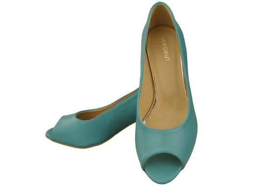 Damenschuhe PEEP TOE Türkise Pumps aus Naturleder mit beschichtetem Absatz 192 ElitaBut