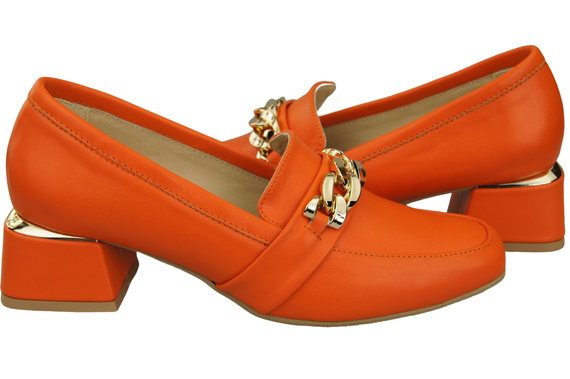 Damenschuhe mit Zierkette Pumps Mokassins Naturleder 193 Orange ElitaBut