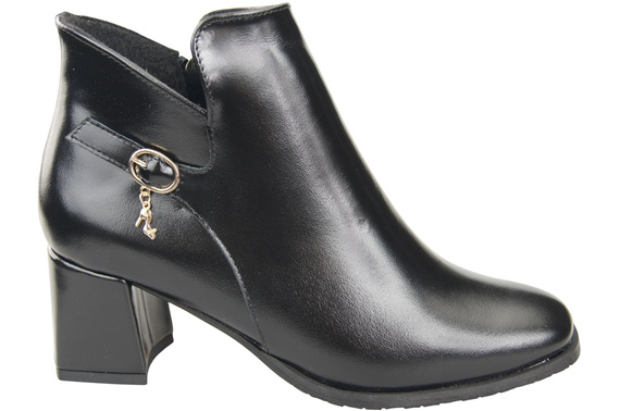 Damen-Stiefeletten ElitaBut 226 Schwarz glänzend aus Naturleder, gefüttert, eckige Zehenkappe, Blockabsatz