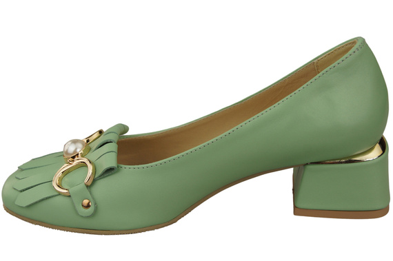 Damenschuhe Pumps mit Fransen verziert, Mint, Naturleder 195 ElitaBut