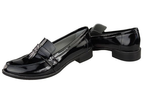 Schuhe Damen Mokassins Naturleder Schwarz lackiert 139 ElitaBut