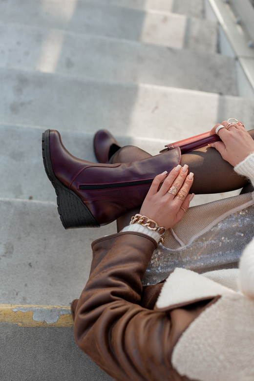 Damen-Keilstiefel, Naturleder, Burgund 750 ElitaBut