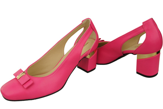 Schuhe Damen Neon Pink Pumps aus Naturleder mit dekorativem Absatz 199 ElitaBut