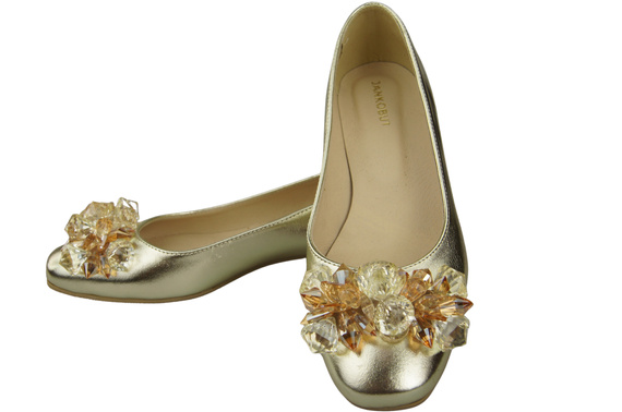 Damen Gold Pumps mit Kristallen flach Naturleder 216 ElitaBut