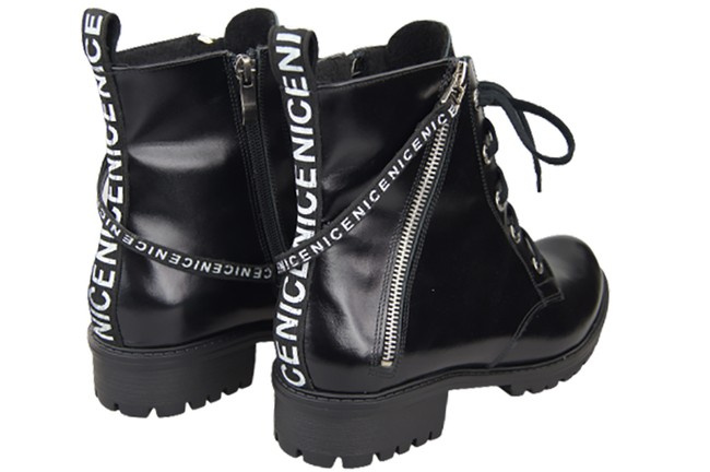 Schuhe Damen-Stiefeletten mit der Aufschrift NICE, Naturleder, Schwarz, Glänzend 173 von ElitaBut