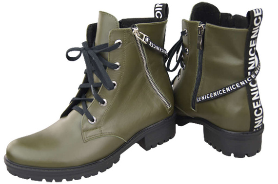 Schuhe Damen-Stiefeletten mit der Aufschrift NICE, Naturleder, Oliv 173 von ElitaBut