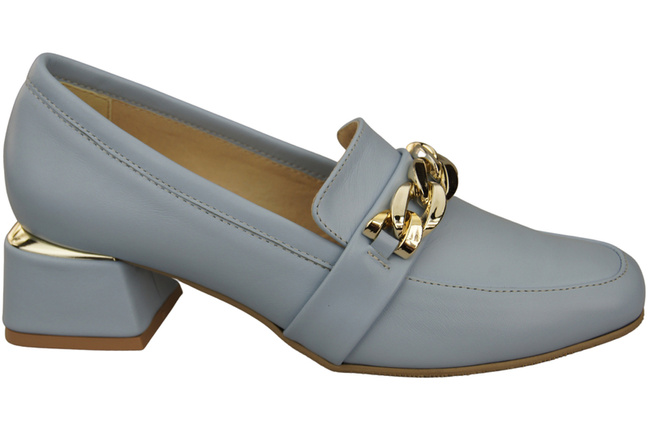 Damenschuhe mit Zierkette Pumps Mokassins Naturleder 193 Hellblau ElitaBut